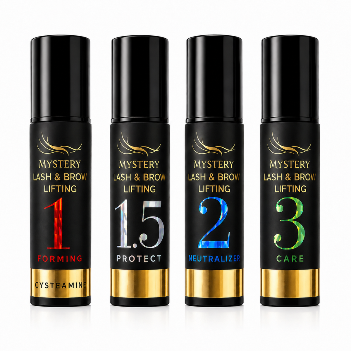 Die vier Mystery Lashes Korean Lotionen 1, 1.5, 2 und 3